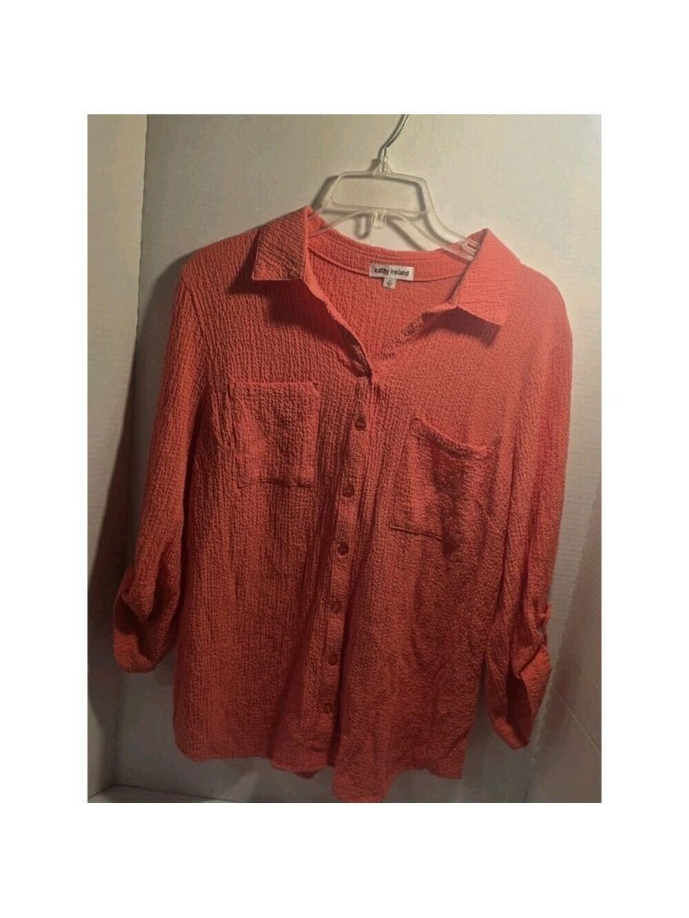 Kathy Ireland Pink Button Up Blouse Large